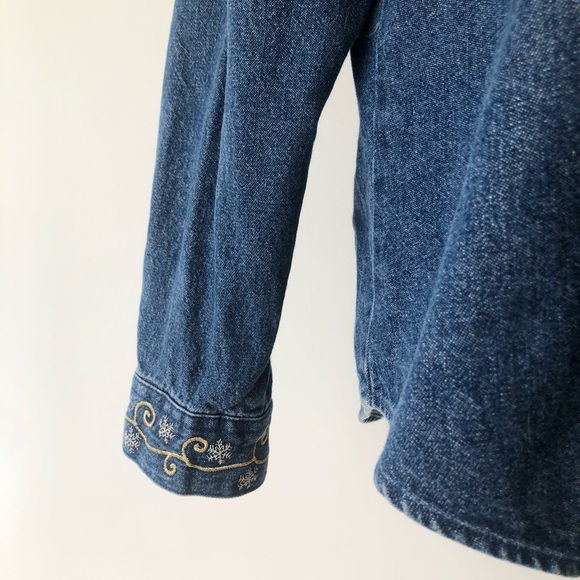 Westbound Denim Christmas Holiday Button Up Embroidered and Bead detail size L - Picture 10 of 14